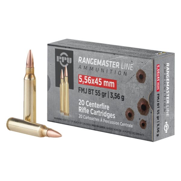 PPU Rangemaster 5.56x45mm NATO 55 gr Full Metal Jacket Boat Tail 20 Per Box