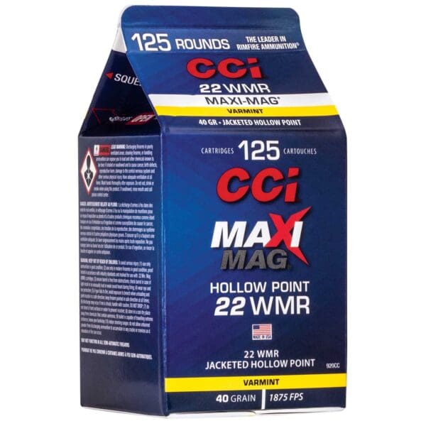 CCI 920CC Maxi-Mag .22 WMR 40 gr Jacketed Hollow Point 125 Per Box