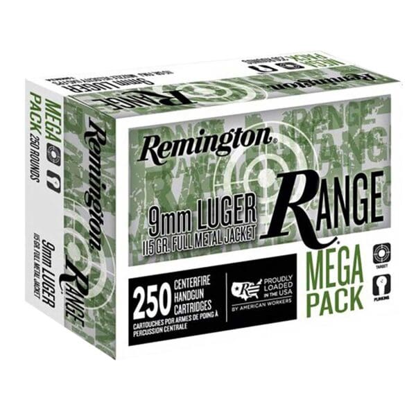 Remington R23965 Range Mega Pack 9mm Luger 115 gr Full Metal Jacket 250 Per Box