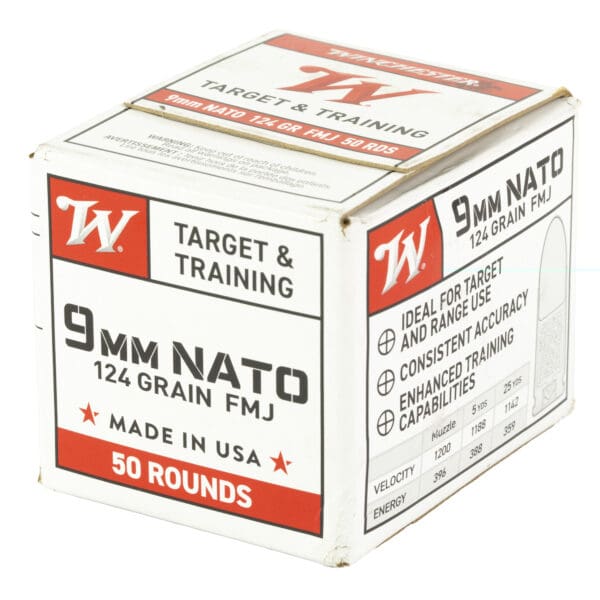 Winchester USA 9mm NATO 124 gr Full Metal Jacket 50 Per Box - Image 3
