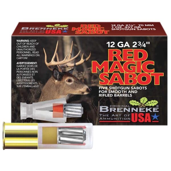 Brenneke SL122RMS Red Magic 12 Gauge 2.75" 1 oz Sabot Slug Shot 5 Per Box