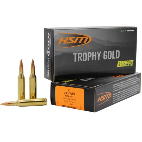 HSM 24395VLD Trophy Gold .243 Win 95 gr Berger Hunting VLD Match 20 Per Box