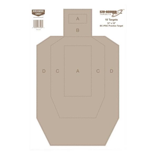 Birchwood Casey 37206 EZE-Scorer IPSC Silhouette Paper Hanging Universal 12" x 18" Tan 10 Pack