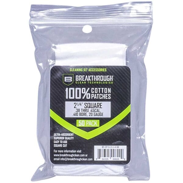 Breakthrough Clean BTCPS21450 Square Cleaning Patches For .38-.45 Cal & .410-20 Gauge 2.25" 50 Pack