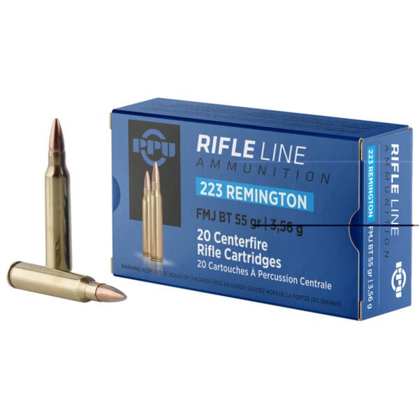 PPU PP223F1 Standard .223 Rem 55 gr Full Metal Jacket Boat Tail 20 Per Box