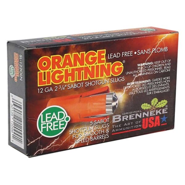 Brenneke SL122OLN Orange Lightning 12 Gauge 2.75" 2/3oz Slug Shot 5 Per Box