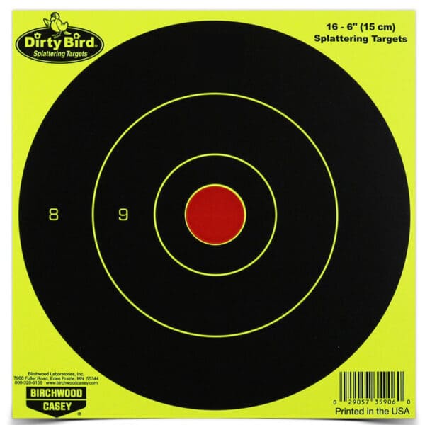 Birchwood Casey 35906 Dirty Bird  6" Bullseye Paper Hanging Pistol/Rifle Black/Yellow 16 Per Pkg